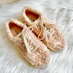 Rare Zara Kids Furry Faux Fur Oatmeal Cream Sneakers